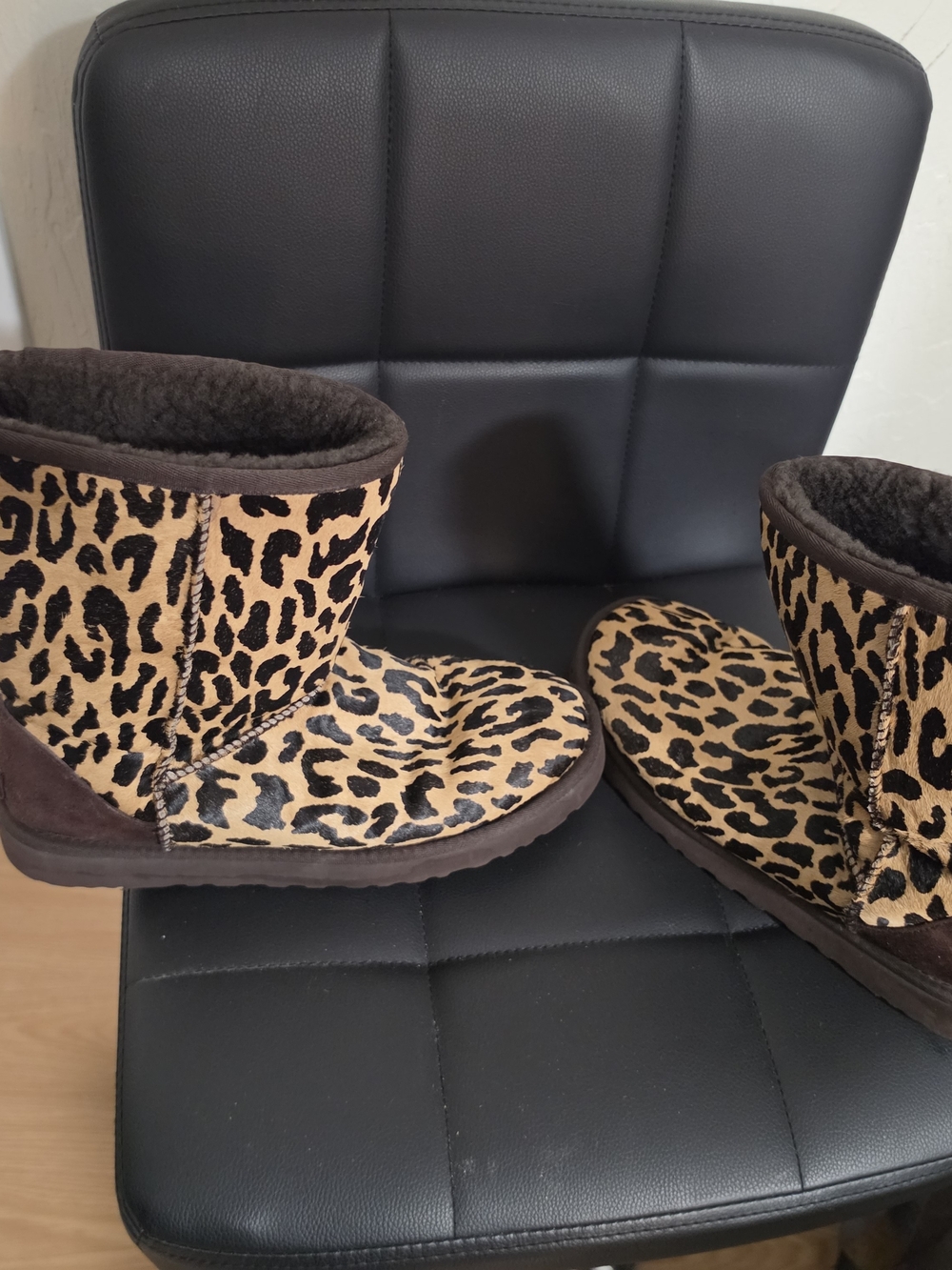 UGG Leopard-Print Short Booties in Tan and Black